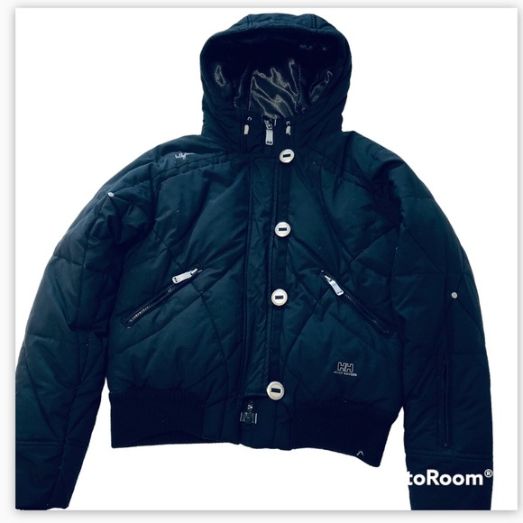 Helly Hansen Small Down Filled Bomber Ski Jacket Black Crop - Picture 2 of 15